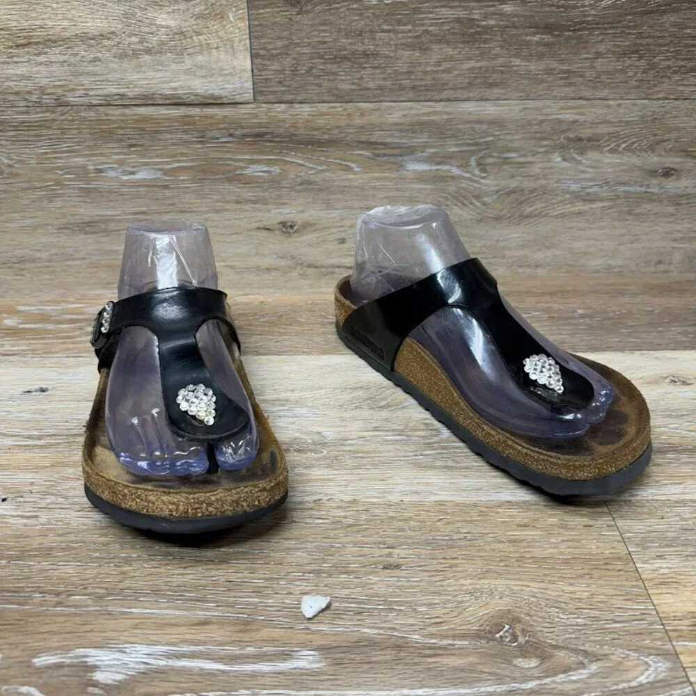 Birkenstock Gizah Thong Black w/Gem Accents Sandal Women's Size EU 37